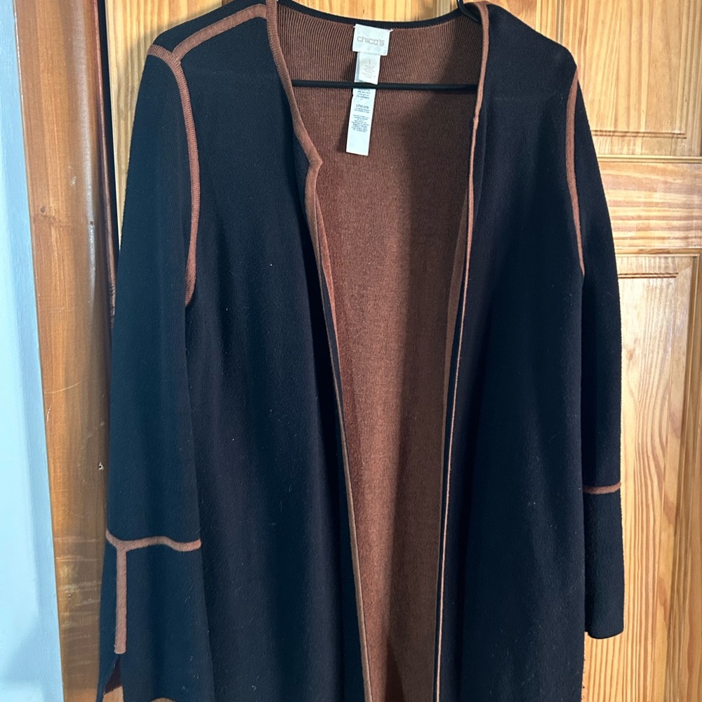 Black and Brown Open Cardigan relived Chico sweater size 1 - Picture 2 of 3